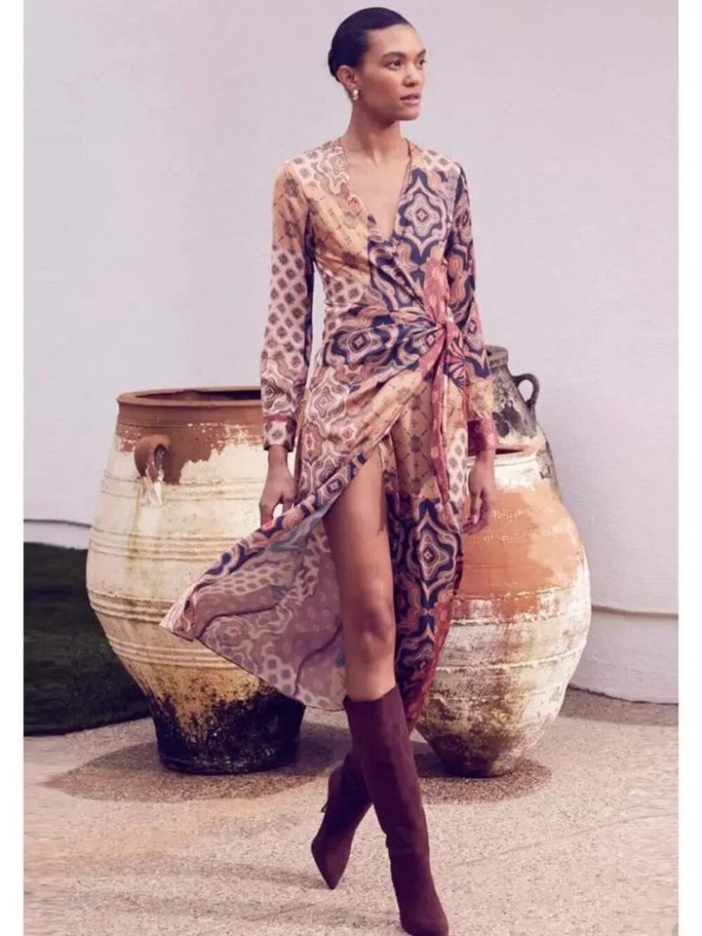 MISA Los Angeles Multicolored Eliza Patchwork Wrap Dress.  SZ M